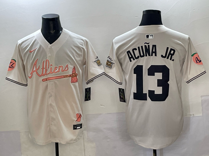 Men Atlanta Braves #13 Acuna Jr white Nike 2025 MLB Jersey 003